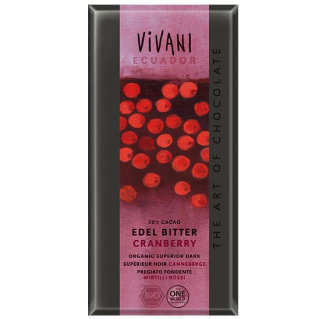 Vivani Σοκολάτα μαύρη με κράνμπερι 70% κακάο 100gr