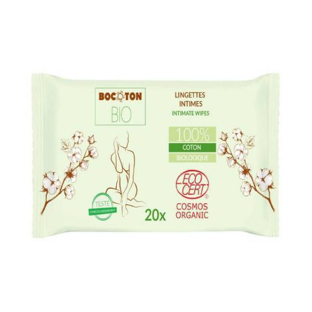 Bocoton Υγρά μαντηλάκια για την ευαίσθητη περιοχή από 100% βιολογικό βαμβάκι 20τμχ