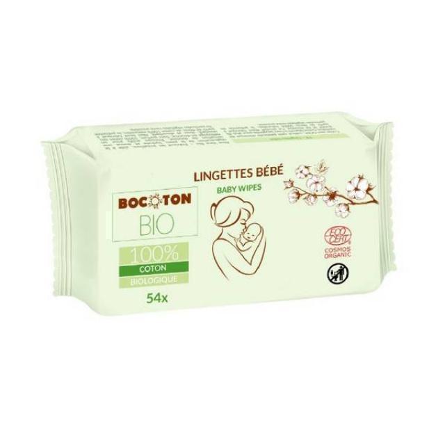 Bocoton Υγρά μαντηλάκια για μωρά από 100% βιολογικό βαμβάκι 54τμχ