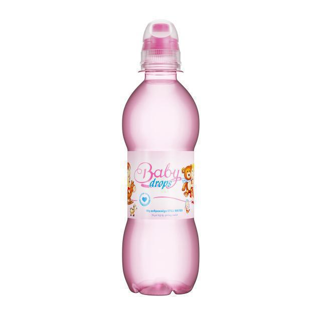 Baby Drops Νερό πηγής κατάλληλο για παιδιά, με στόμιο πιπίλα ροζ 250ml