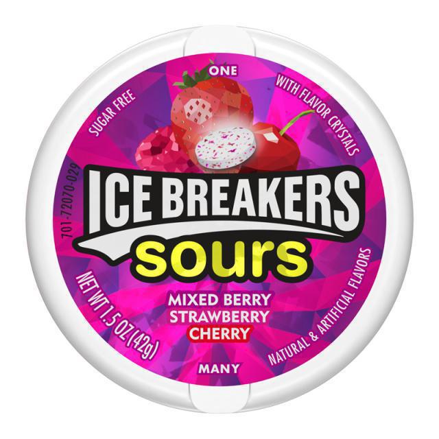 Ice Breakers Sours Καραμέλες Με Γεύση Διάφορα Mούρα-Φράουλα-Κεράσι 36gr Χ/Ζ