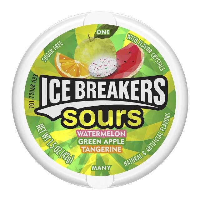 Ice Breakers Sours Καραμέλες Με Γεύση Καρπούζι-Πράσινο Μήλο-Μανταρίνι 42gr Χ/Ζ