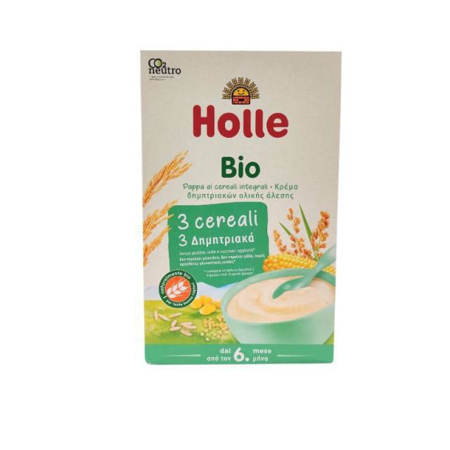 Holle Βρεφική Κρέμα 3 Δημητριακών Ρύζι Καλαμπόκι Κεχρί 250gr