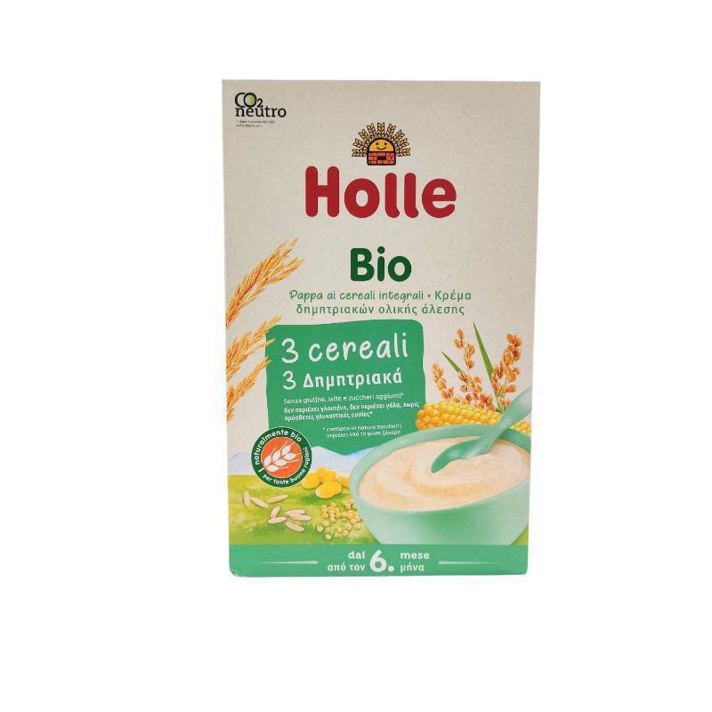 Holle Βρεφική Κρέμα 3 Δημητριακών Ρύζι Καλαμπόκι Κεχρί 250gr