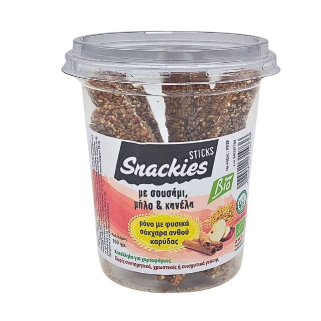Sticks Snackies Παστέλι Με Μήλο Και Κανέλα Με Φυσικά Ζάκχαρα Ανθού Καρύδας 100gr